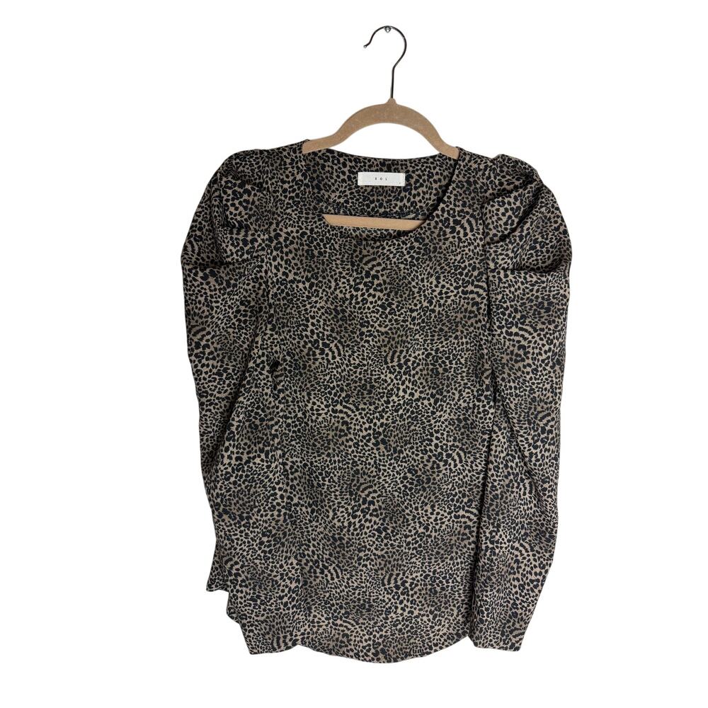 SOL Leopard Print Puff Sleeve Blouse Size 1 Brown Black Statement Top